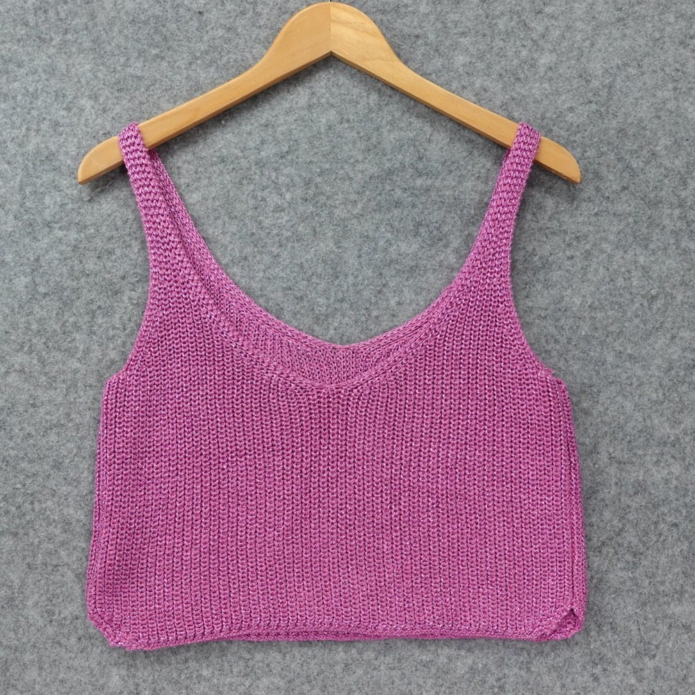 Metallic Rib Knit Crop Tank Top Women XS Pink Shimmer Party Y2K American Apparel